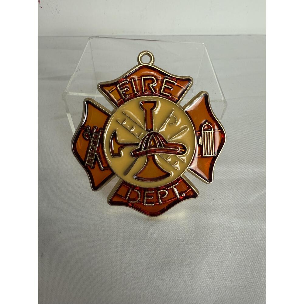 Fire Department Gold Red Maltese Cross Ornament Window Hanging